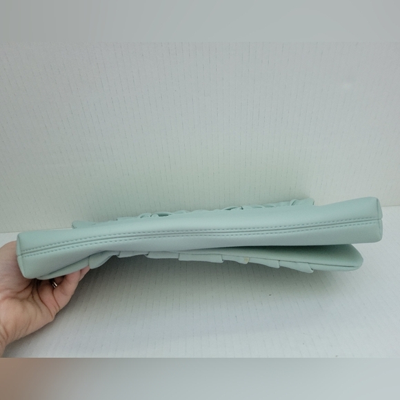 Express Mint Green Ruched Faux Leather Clutch Bag - Picture 3 of 7